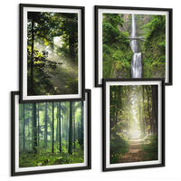 BILDER SET 4er Set - 50x50 cm & 40x60 cm Schwarzer Rahmen - Grüne Wälder, Lichtstrahlen - Schwarz, Kunststoff (50/50cm) - TULUP