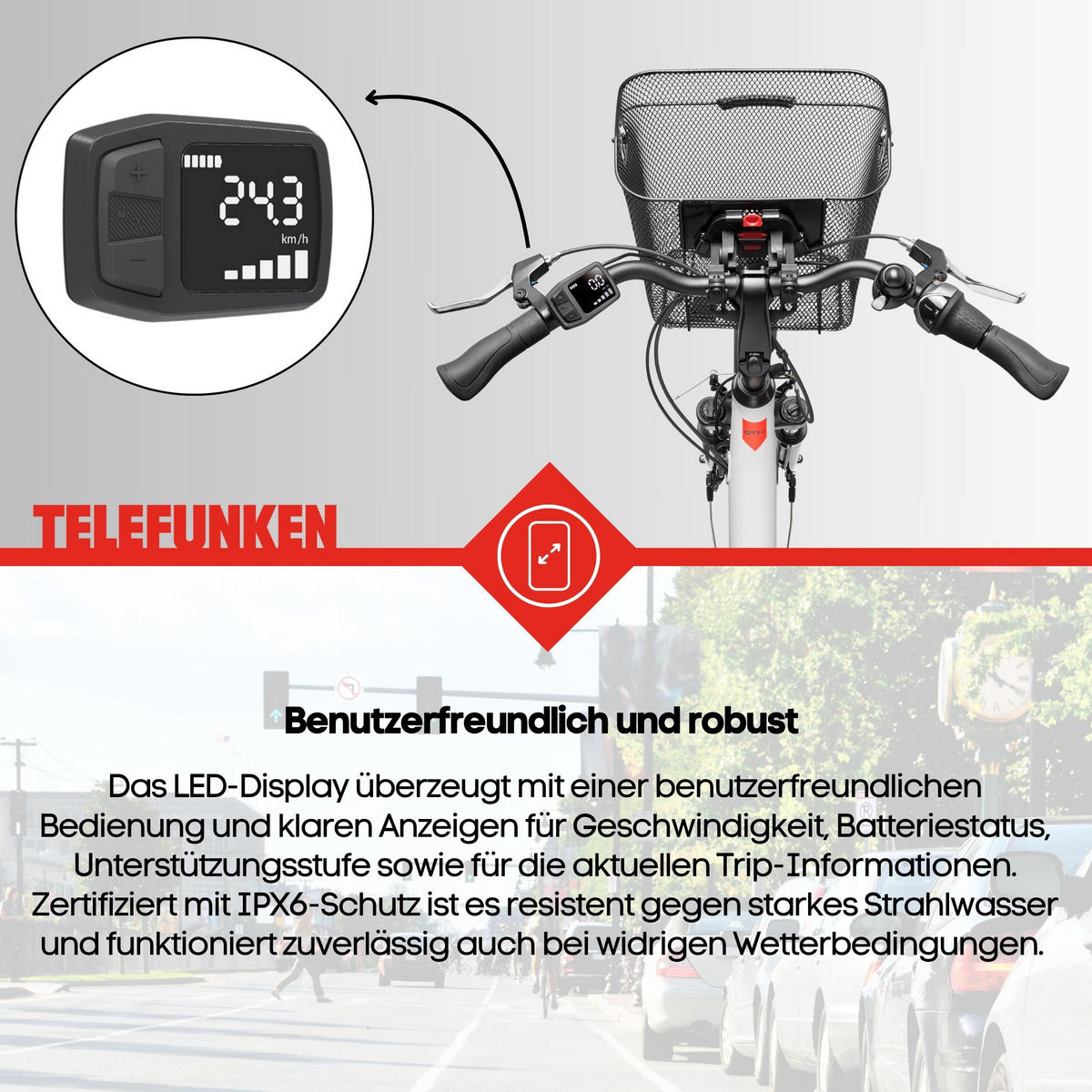 E-BIKE Cityrad Multitalent RC667 28 Zoll Elektrofahrrad 536,5 Wh Frontmotor 7-Gang-Kettenschaltung - Weiß, Metall (110cm) - Telefunken