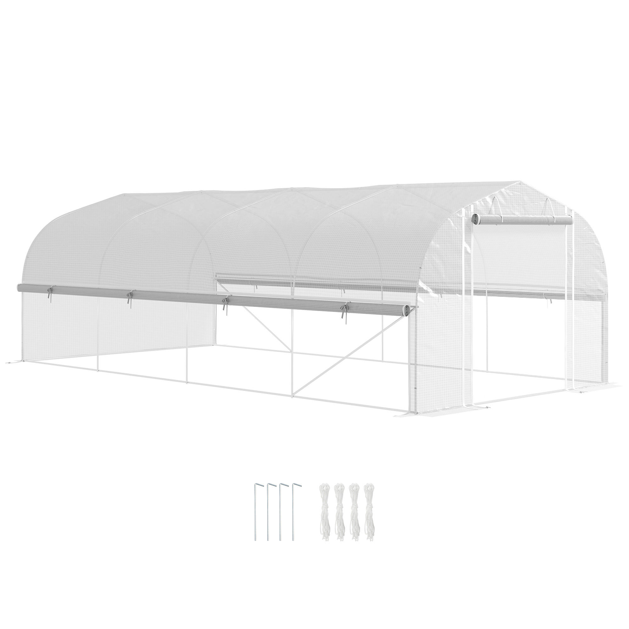 GEWÄCHSHAUS 6 x 3 x 2 m mit 8 Fenster & Tür, Weiß - Weiß, Kunststoff (300/200/595cm) - Outsunny