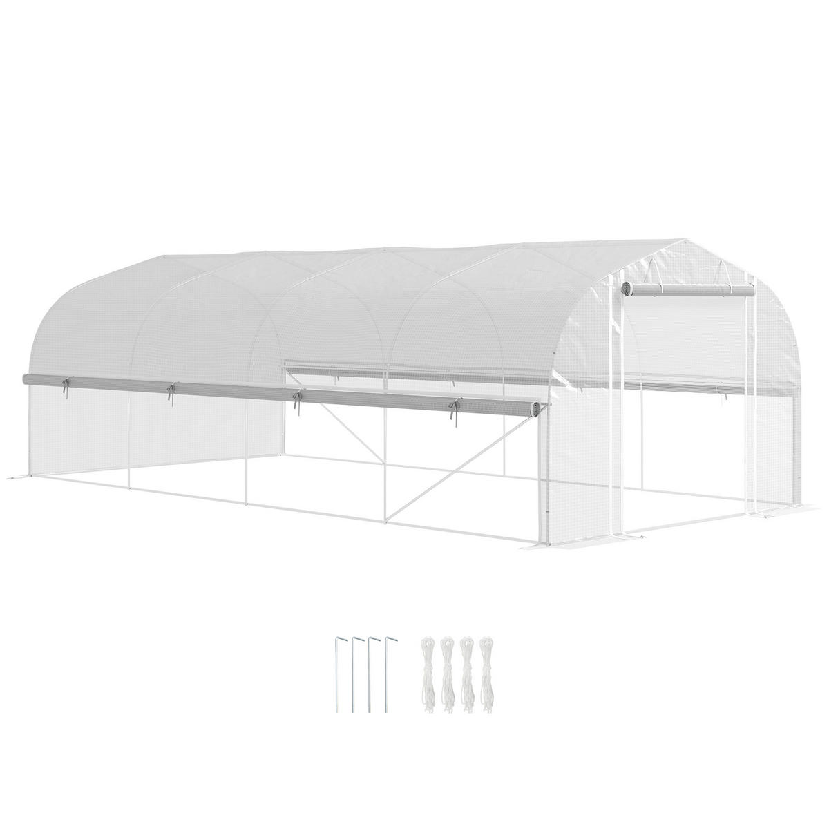 GEWÄCHSHAUS 6 x 3 x 2 m mit 8 Fenster & Tür, Weiß - Weiß, Kunststoff (300/200/595cm) - Outsunny