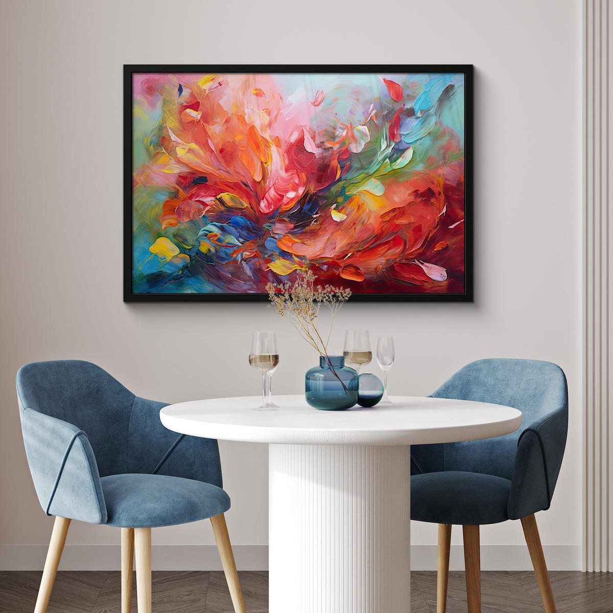 POSTER MIT RAHMEN Ölgemälde - Kunst - Abstrakt - Farbenfroh 90x60 cm - Altrosa, Papier (90/60cm) - MuchoWow
