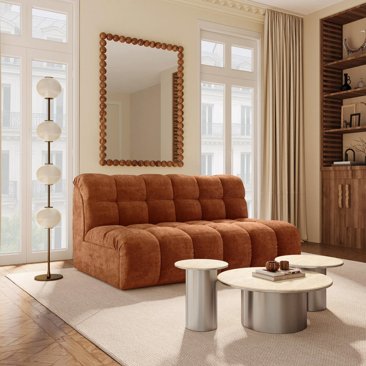 SOFA SEVEN Geprägtes Velours Terrakotta 162cm - Dunkelorange/Terracotta, Textil (162/77/98cm) - Premium Interiors