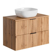 WASHTISCHKOMBI ADEN SET1 Profilierte Fronten Eiche - Eichefarben/Schwarz, Glas/Holzwerkstoff (80/75/46cm) - Komodee