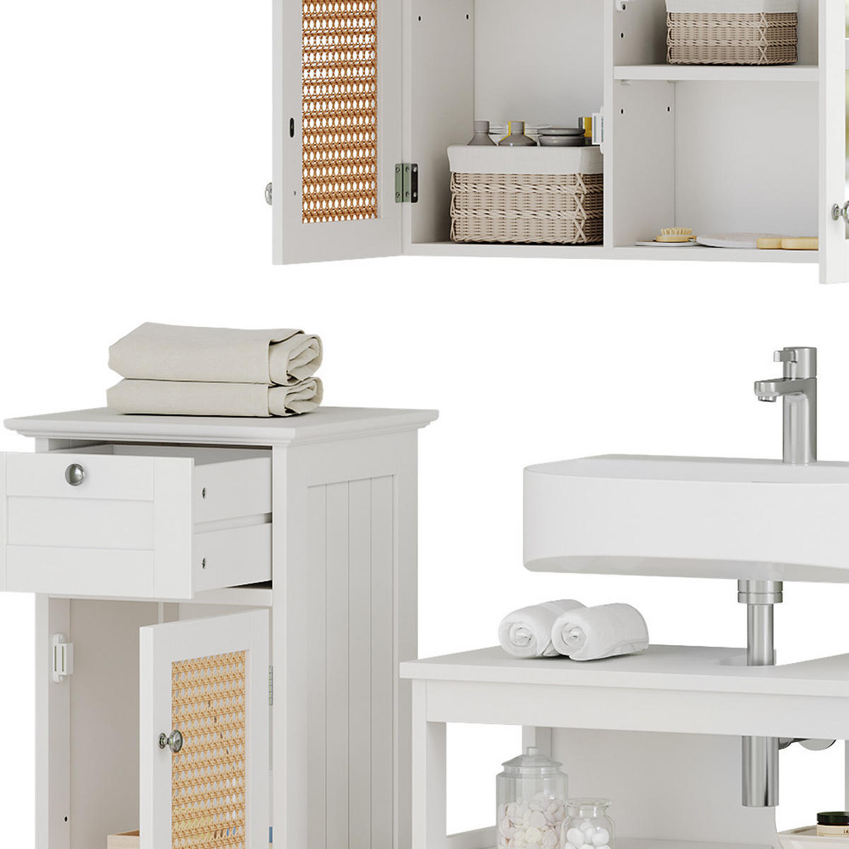 BADMÖBEL-SET Rosario Weiß 3 Teile, mit Midischrank - Weiß, Holzwerkstoff (60/60/30cm) - Vicco