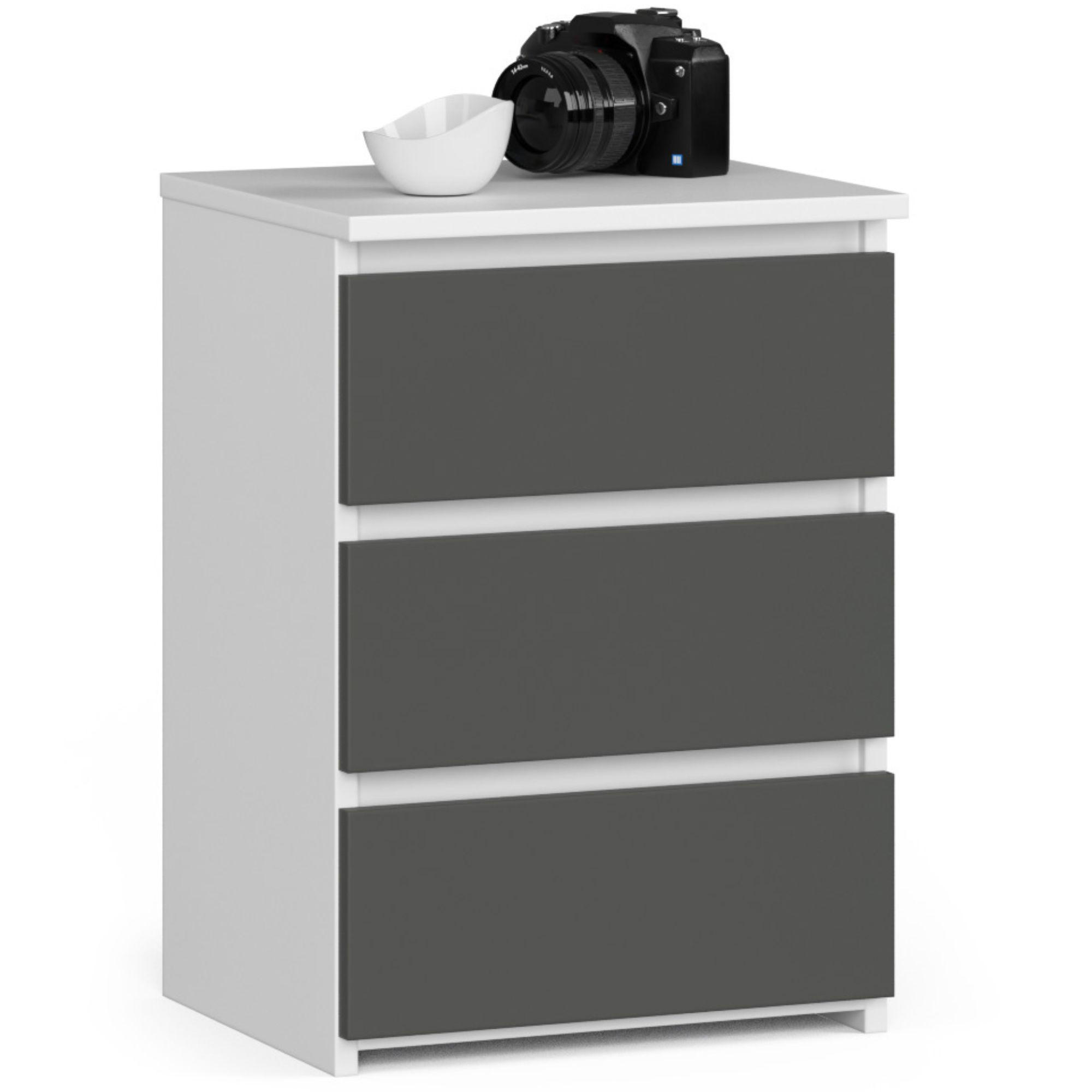 NACHTSCHRANK Weiß, Grau 40x35x57 cm - Schwarz Hochglanz/Weiß, Holzwerkstoff (40/57/35cm) - Akord