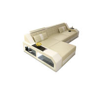 COUCH Arezzo L Beige Weiß Echtleder - Beige, Leder (308/194cm)