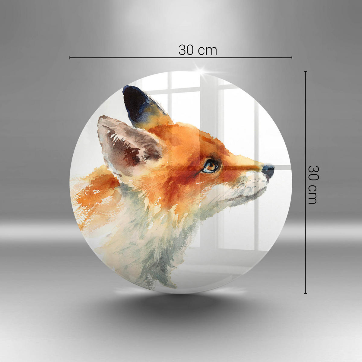GLASPLATTE Ø 30 cm Gemalter Fuchs - Orange, Glas (30/30cm) - Wallfluent