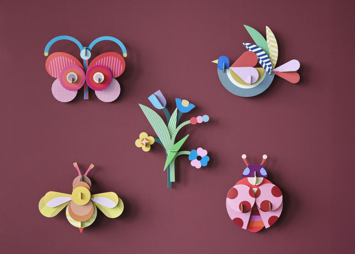 WANDSKULPTUR Bunt 7,5/22 cm - Multicolor, Wellpappe (7.5/22/28cm) - Studio Roof