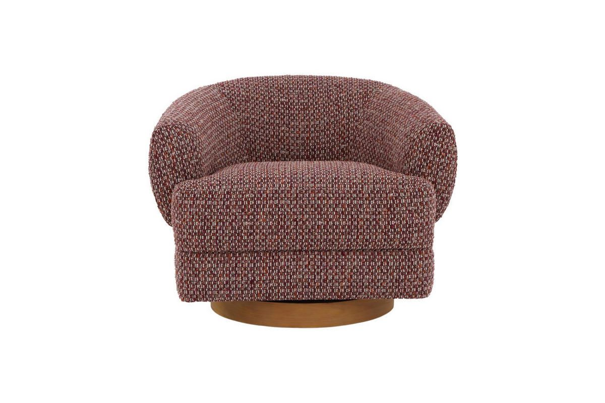 DREHSESSEL Emma, Natur Massiveiche + roter Stoff - Rot, Holz (95/74/88cm) - WOODEK