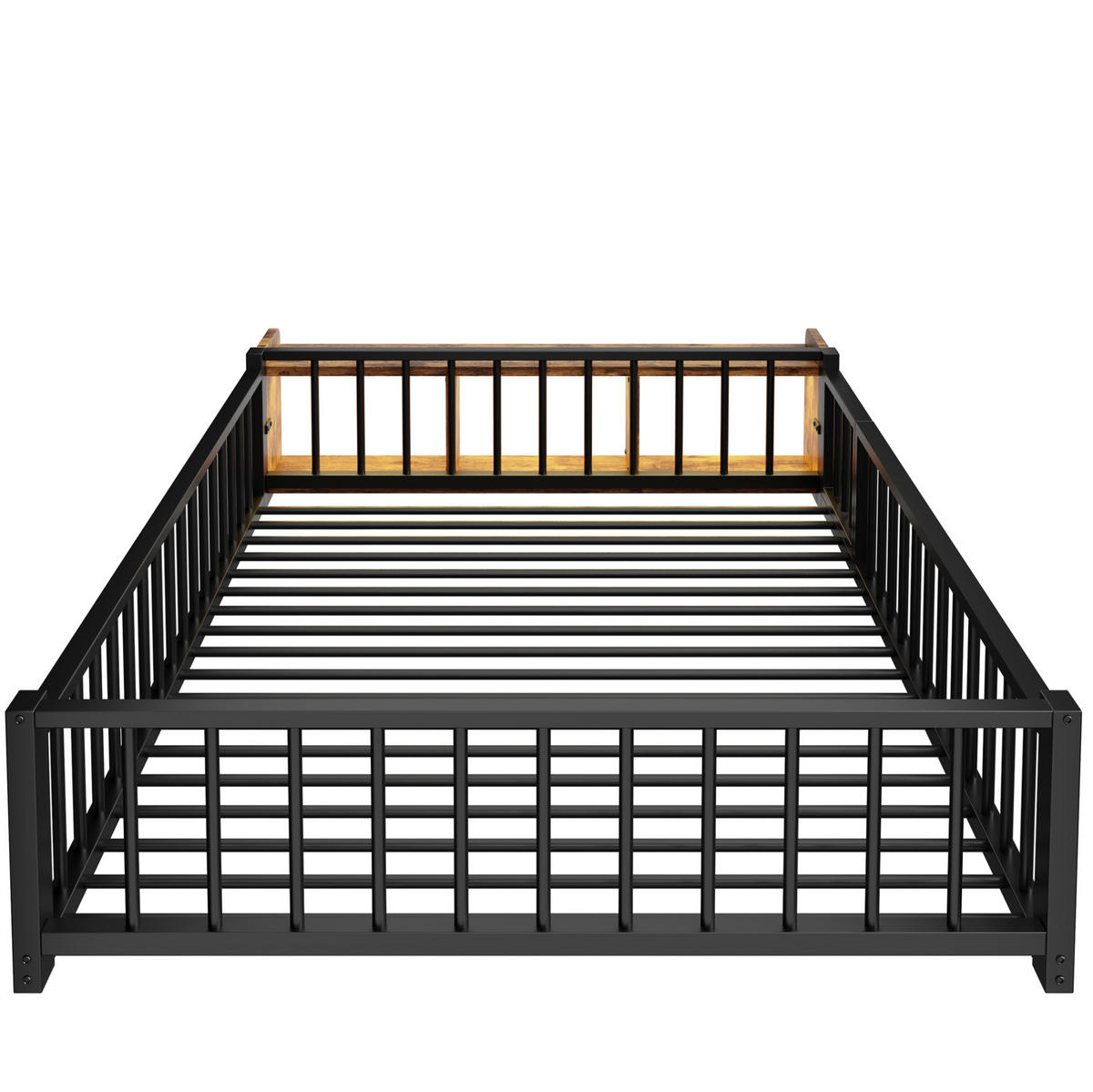KINDERBETT 224/145/35,5 cm aus Metall und MDF mit Schutzgeländer und LED-Beleuchtung Schwarz - Schwarz, Holzwerkstoff (140/200cm) - Modenvie