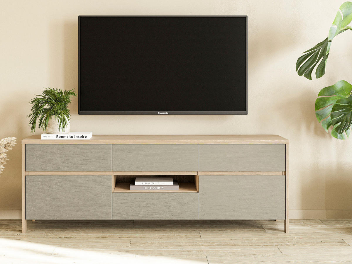 TV-LOWBOARD Salbei grün, Eiche, TV Unterteil skandinavisch 164 cm, Soft-Close - Salbeigrün/Eichefarben, Holzwerkstoff/Metall (164/58/39cm) - Furn.Design