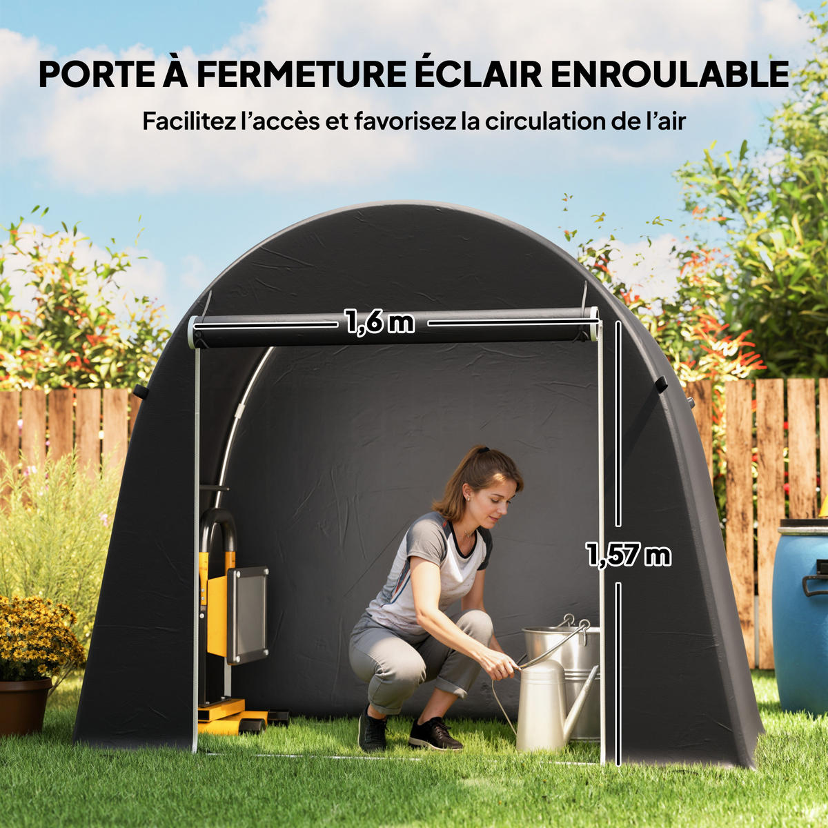FAHRRADGARAGE DE-16887 200 g/m² PE mit Reißverschlusstür Dunkelgrau - Dunkelgrau, Kunststoff (120/200/245cm) - ComfortXL
