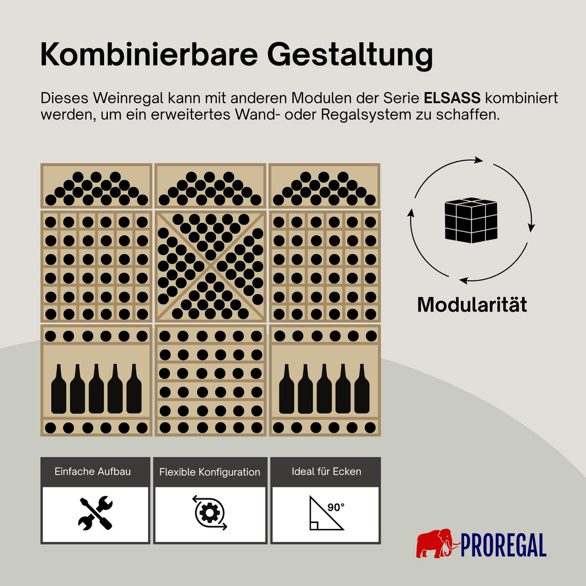 WEINREGAL MODULARES ELSASS 60x60x30cm Rauten Modul für 30 Flaschen - Kieferfarben, Holz (60/60/30cm) - PROREGAL