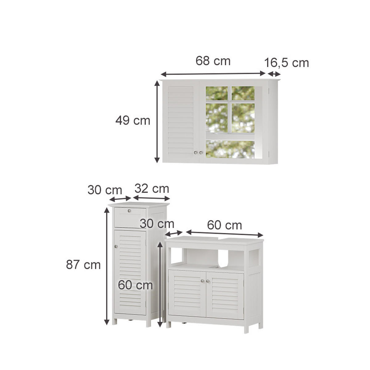 BADMÖBEL-SET Riad Weiß 3 Teile, Option 1 - Weiß, Holzwerkstoff (60/60/30cm) - Vicco