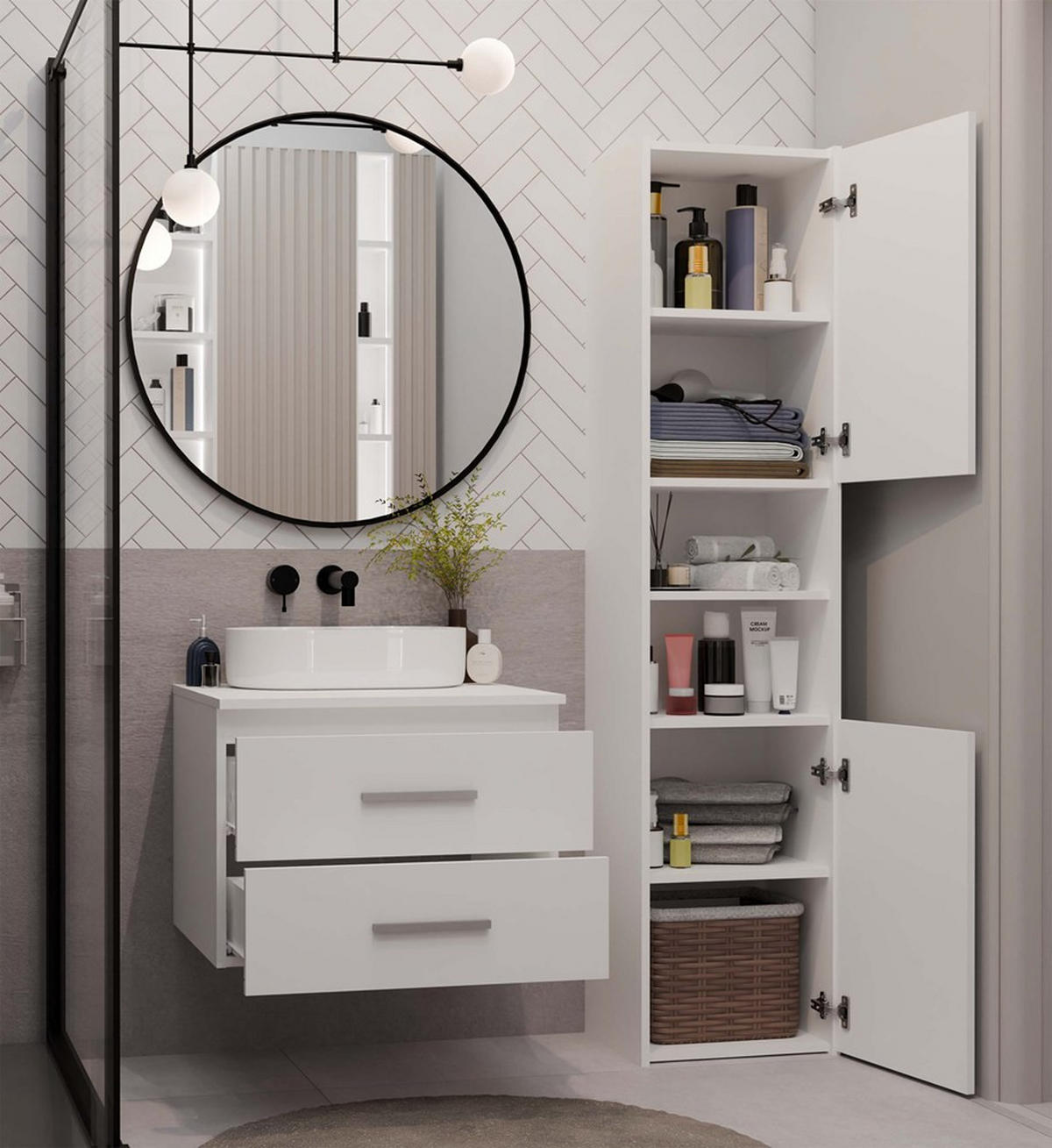 SKŘÍŇKA POD UMYVADLO Bílá 60/45/50 - bílá, kompozitní dřevo (60/45/50cm) - RAUMHIRSCH FURNITURE