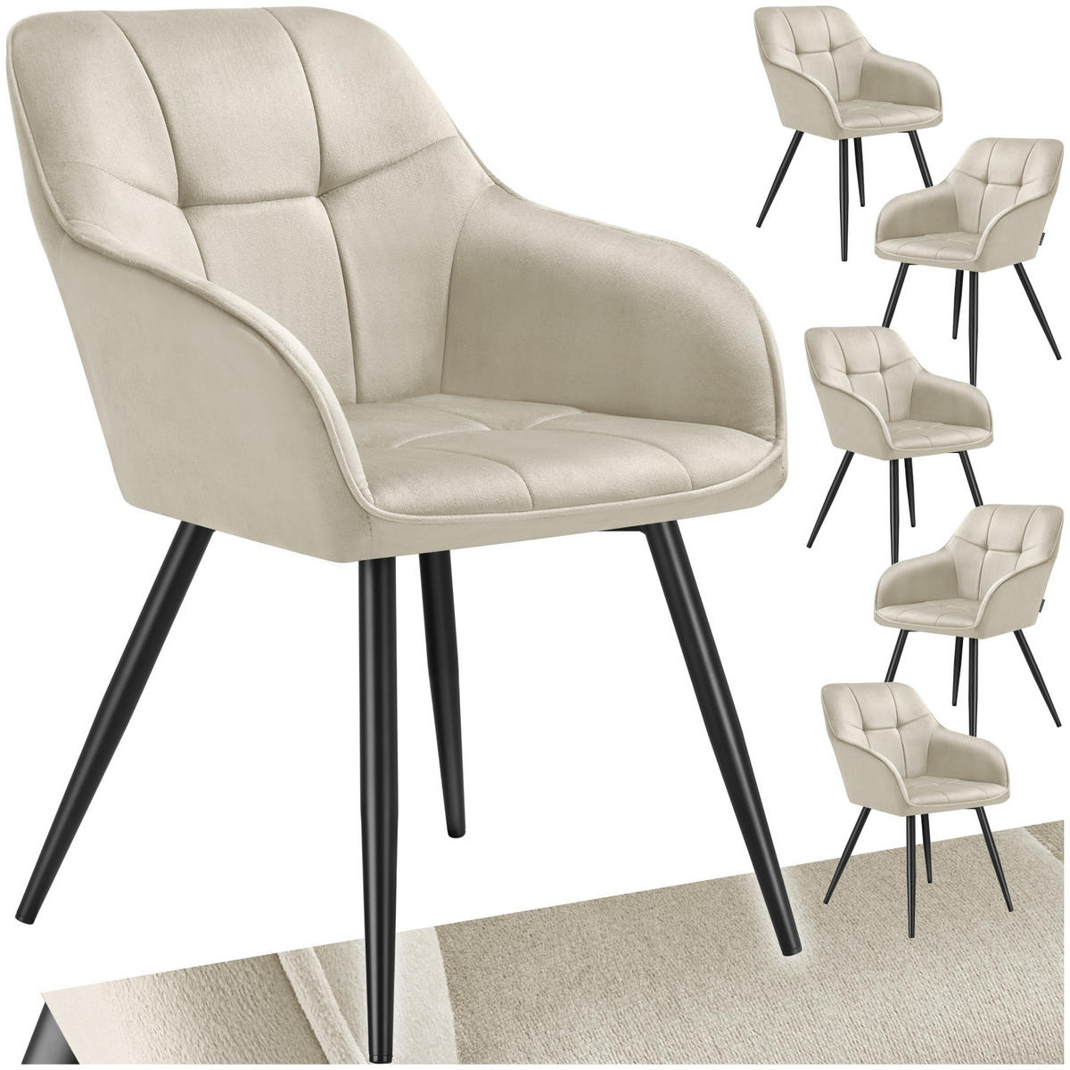 ESSZIMMERSTUHL 6er Set Marilyn 58 x 62 x 82 cm creme/schwarz - Creme/Schwarz, Kunststoff (58/82/62cm) - tectake