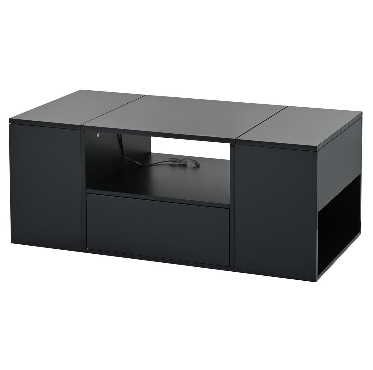 COUCHTISCH 100/50/40 cm mit LED-Beleuchtung, Schublade und 6 Staufächern aus Spanplatte, Schwarz - Schwarz, Holzwerkstoff (100/50/40cm) - Redom