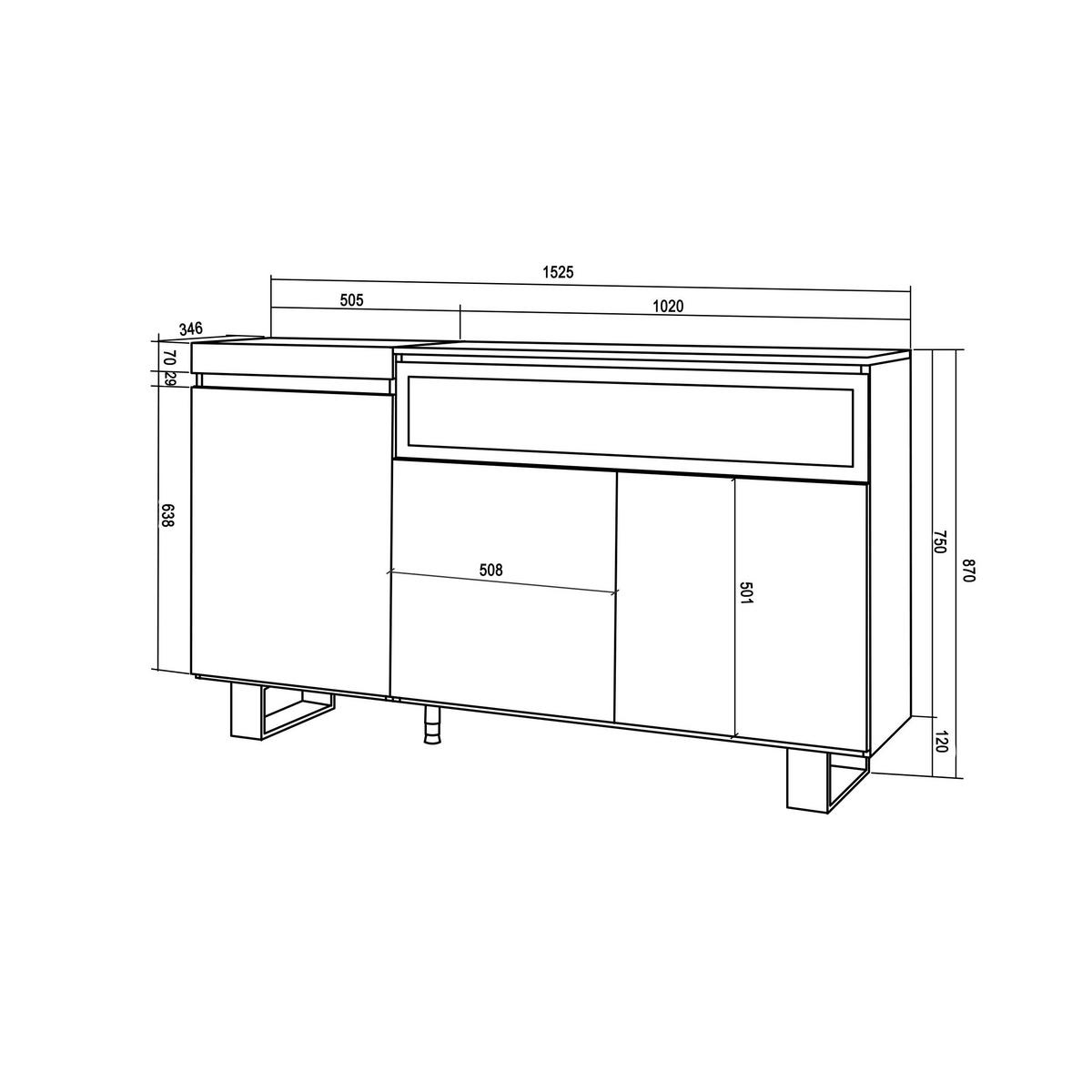 SIDEBOARD schwarz, 150/35/87cm - Schwarz, Holzwerkstoff (150/87/35cm) - Skraut Home