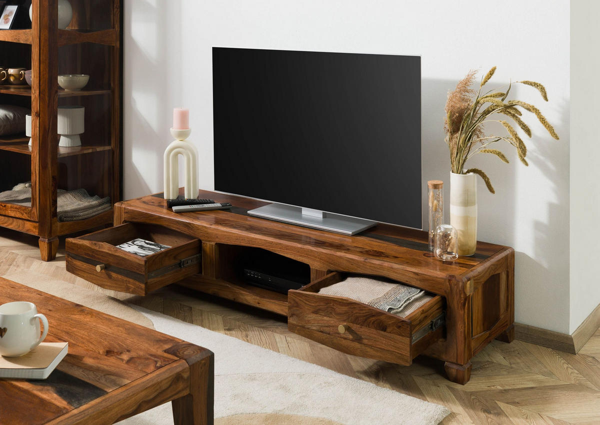 TV-BOARD Sheesham 160x43x33 dunkelbraun lackiert ANCONA #212 - Dunkelbraun, Holz (160/33/43cm) - Massivmoebel24