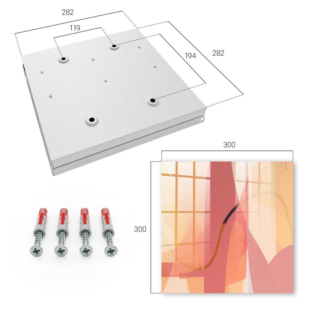 SCHLÜSSELBOX Weiß 30x30 cm – Türöffnung nach rechts - Bunte Schleifen - Gelb, Metall (30/30/5cm) - TULUP