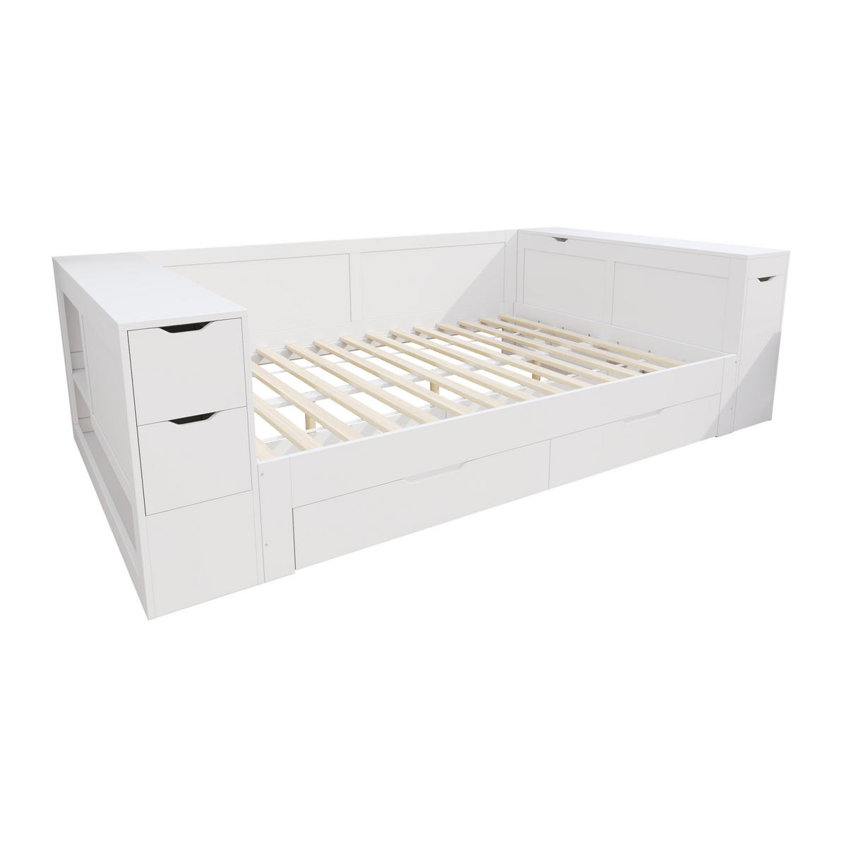 JUGENDBETT 140x190 cm in Weiß mit Schublade und seitlichem Stauraum - Weiß, Holzwerkstoff (140/190cm) - IVMEU