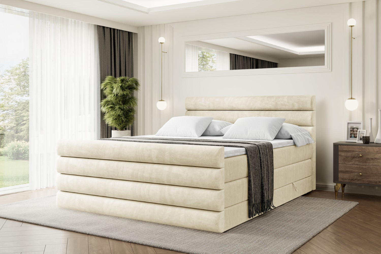 BOXSPRINGBETT CELESTIA-Z KING - 140x200 - H3/H4 - Beige - Beige, Holzwerkstoff (140/200cm) - ALTDECOR