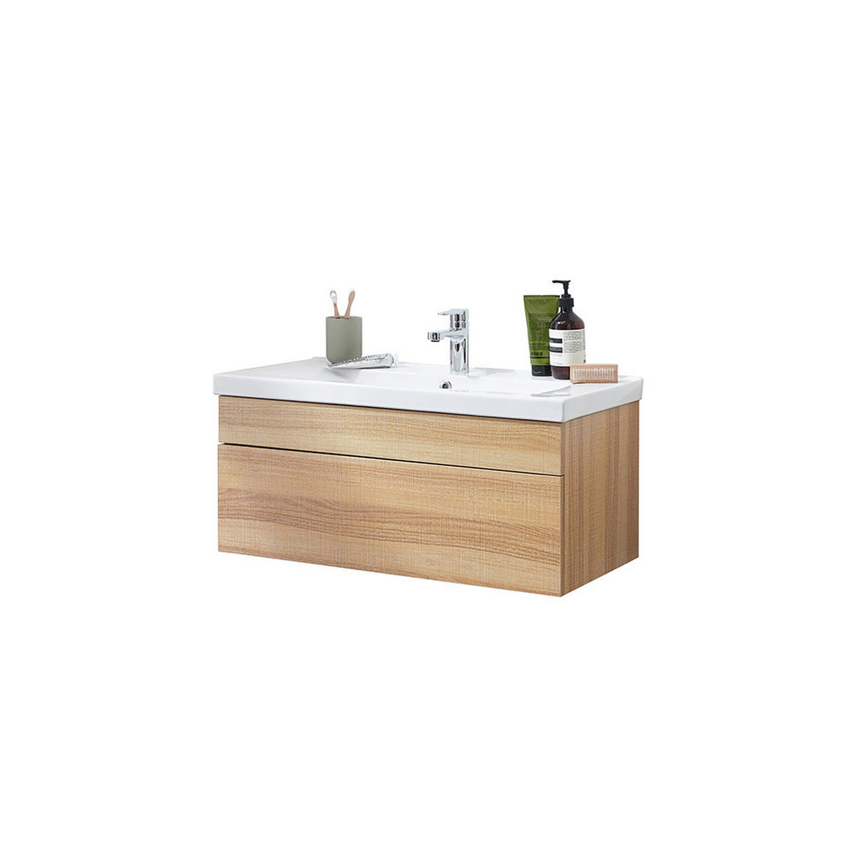 BADMÖBEL WANGEROOGE BIG S - Holz, S - Nussbaumfarben, Holz/Keramik (33/41/80cm) - Home Deluxe
