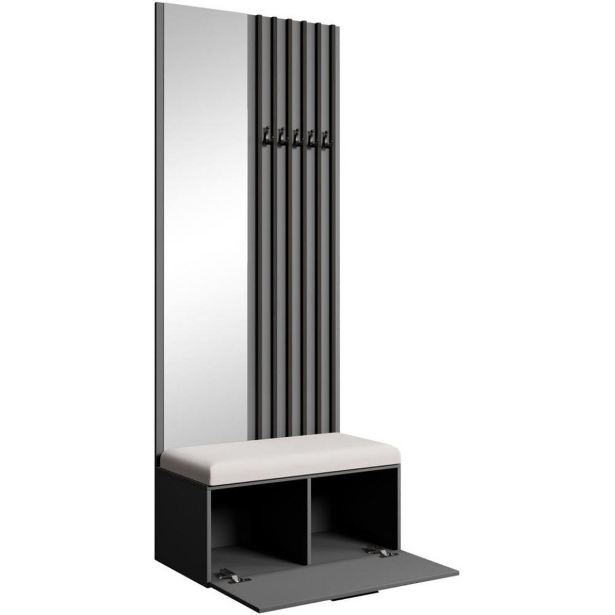 GARDEROBE Margaret II 81/203/43 mit Lamellen und Spiegel - Schwarz/Graphitfarben, Holzwerkstoff/Kunststoff (81/203/43cm) - Beautysofa