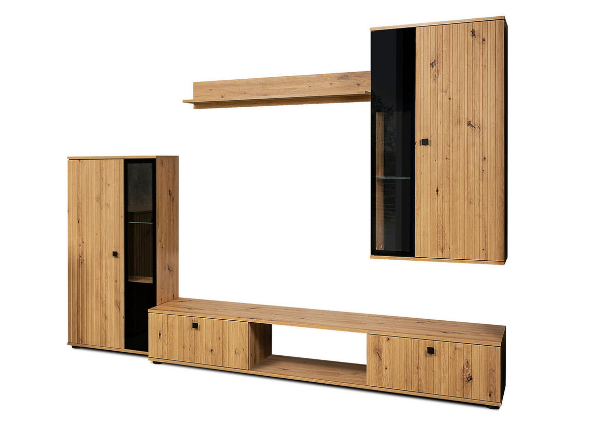 WOHNWAND Formilo Artisan Eiche 294/180/40 cm Hochwertige mit Lamellen - Hellbraun, Holzwerkstoff/Kunststoff (180/294/40cm) - AX Living