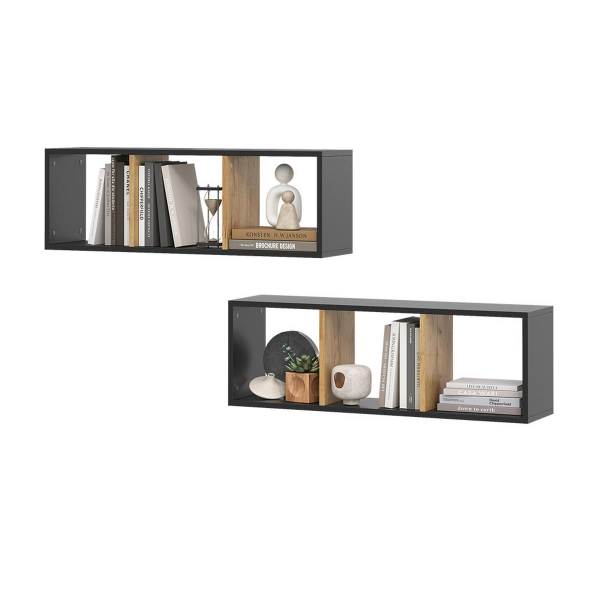 WANDREGAL Tomy Anthrazit/Goldkraft Eiche 90 x 30 cm 2er Set - Honigeiche/Anthrazit, Holzwerkstoff (90/30/22cm) - Vicco