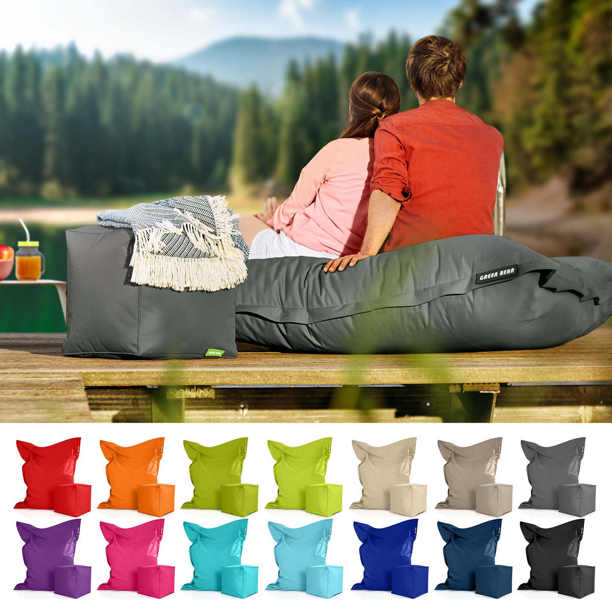 XXL-SITZSACK + Pouf 2er Set - 140x180cm - Grau, Textil (140/25/180cm) - Green Bean