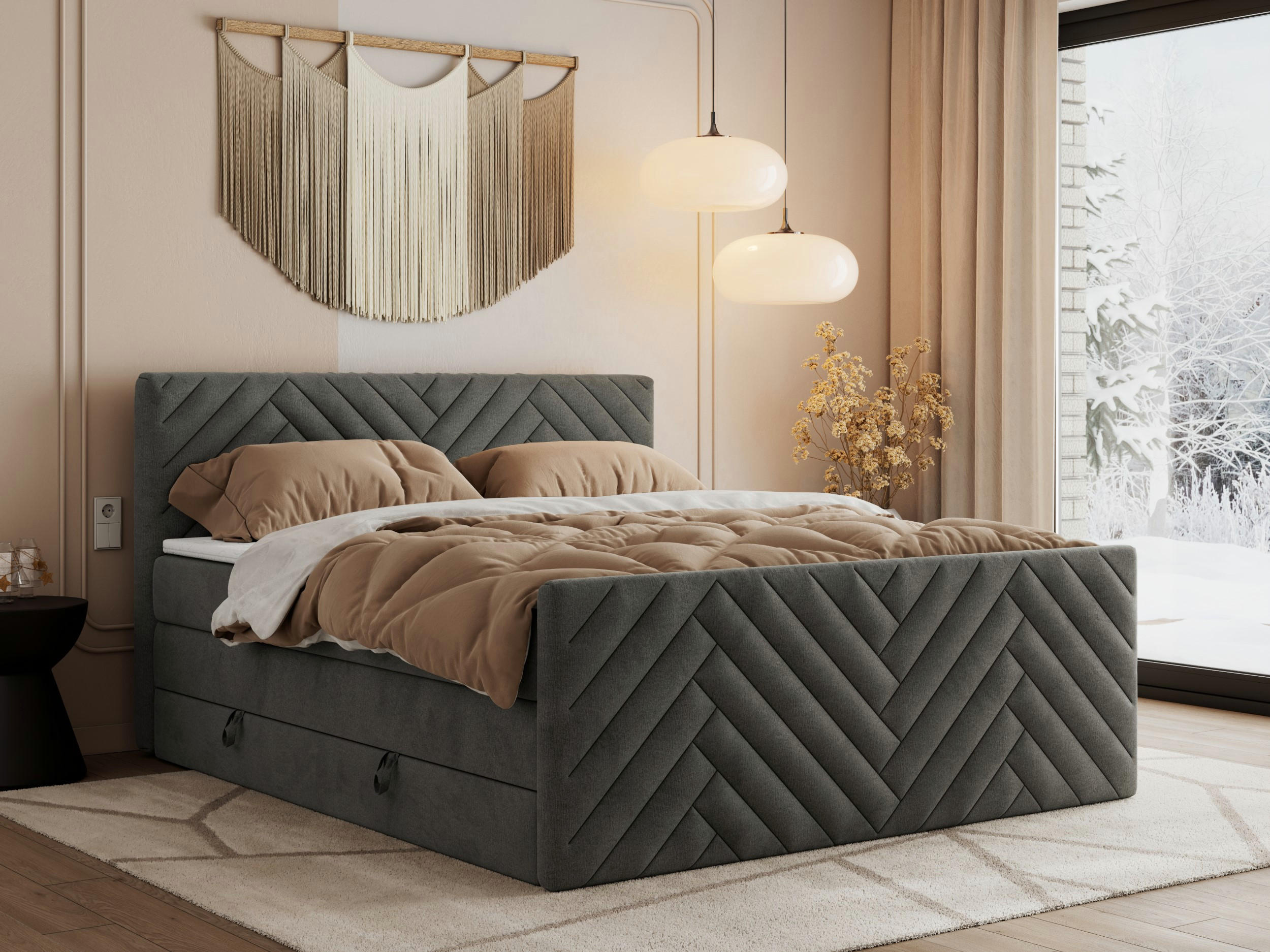 BOXSPRINGBETT PARIS KING DUO - 120/200 - Dunkelgrau Velvet - H3 - Dunkelgrau, Holz/Textil (120/200cm) - MKS