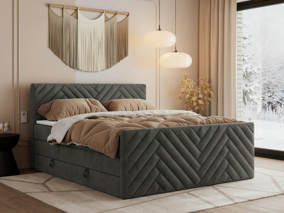 BOXSPRINGBETT PARIS KING DUO - 120/200 - Dunkelgrau Velvet - H3 - Dunkelgrau, Holz/Textil (120/200cm) - MKS