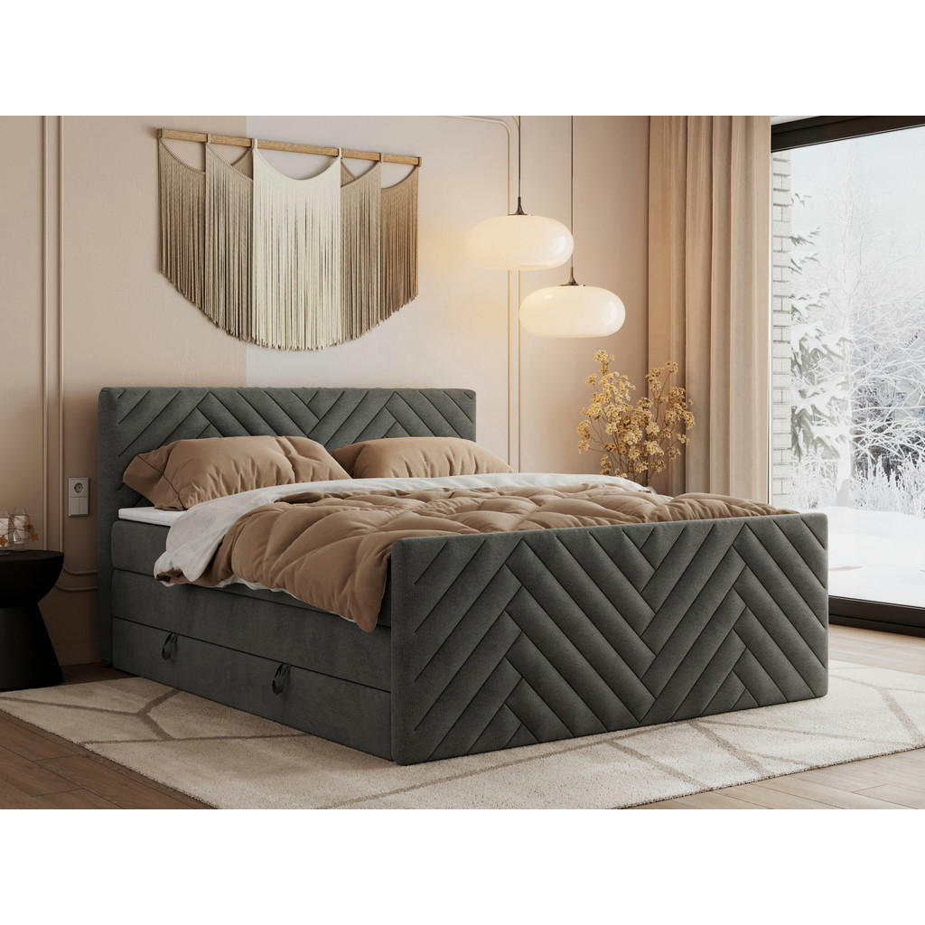 Thumbnail - MKS Boxspringbett, Dunkelgrau, Textil, H3, 7-Zonen, Rechteckig, 160x200 cm, Oeko-Tex®, Schlafzimmer, Betten, Boxspringbe...