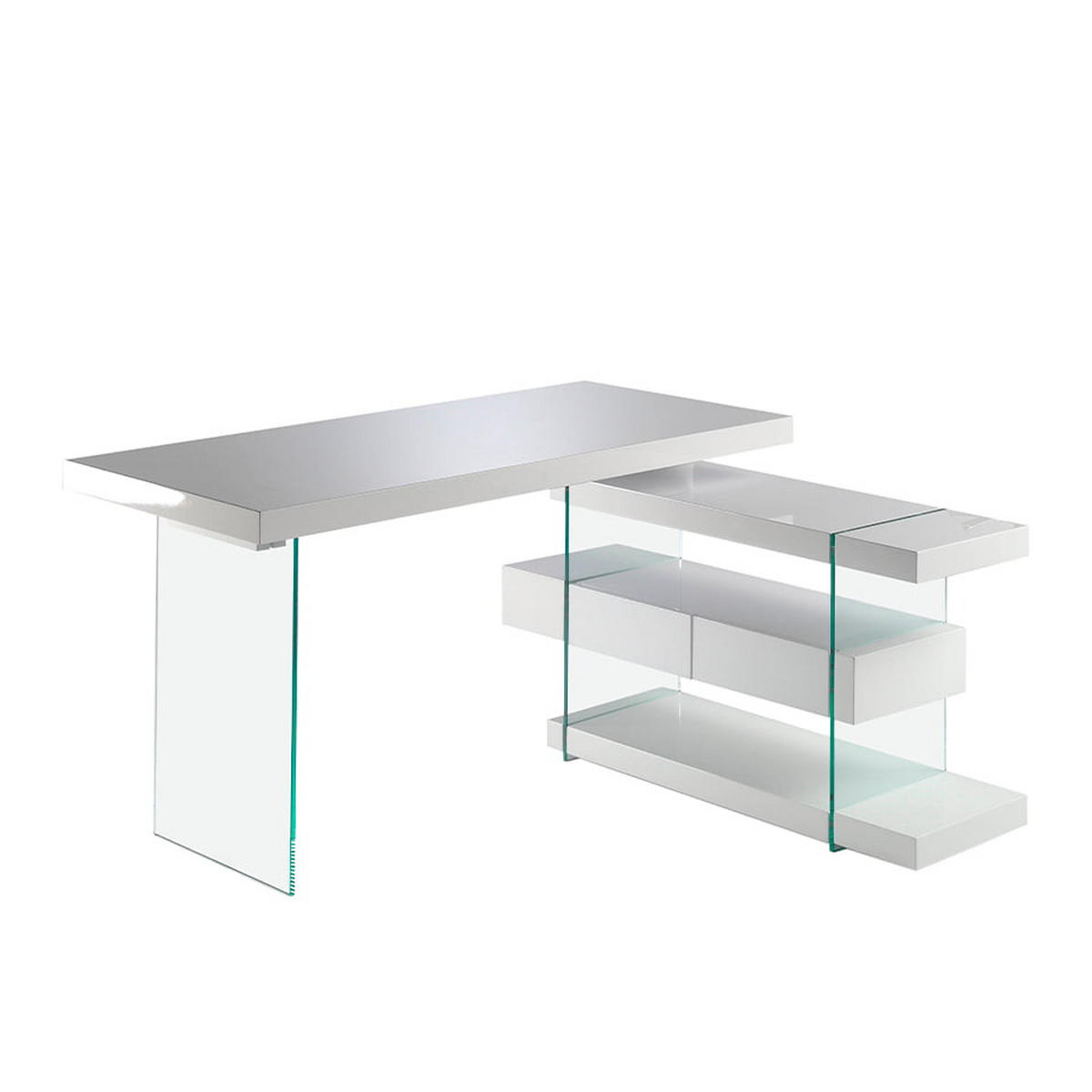 SCHREIBTISCH Rechteckig Glas | Weiß 140/127/75 cm - Transparent/Weiß, Glas/Holz (127/140/75cm) - ANGEL CERDA