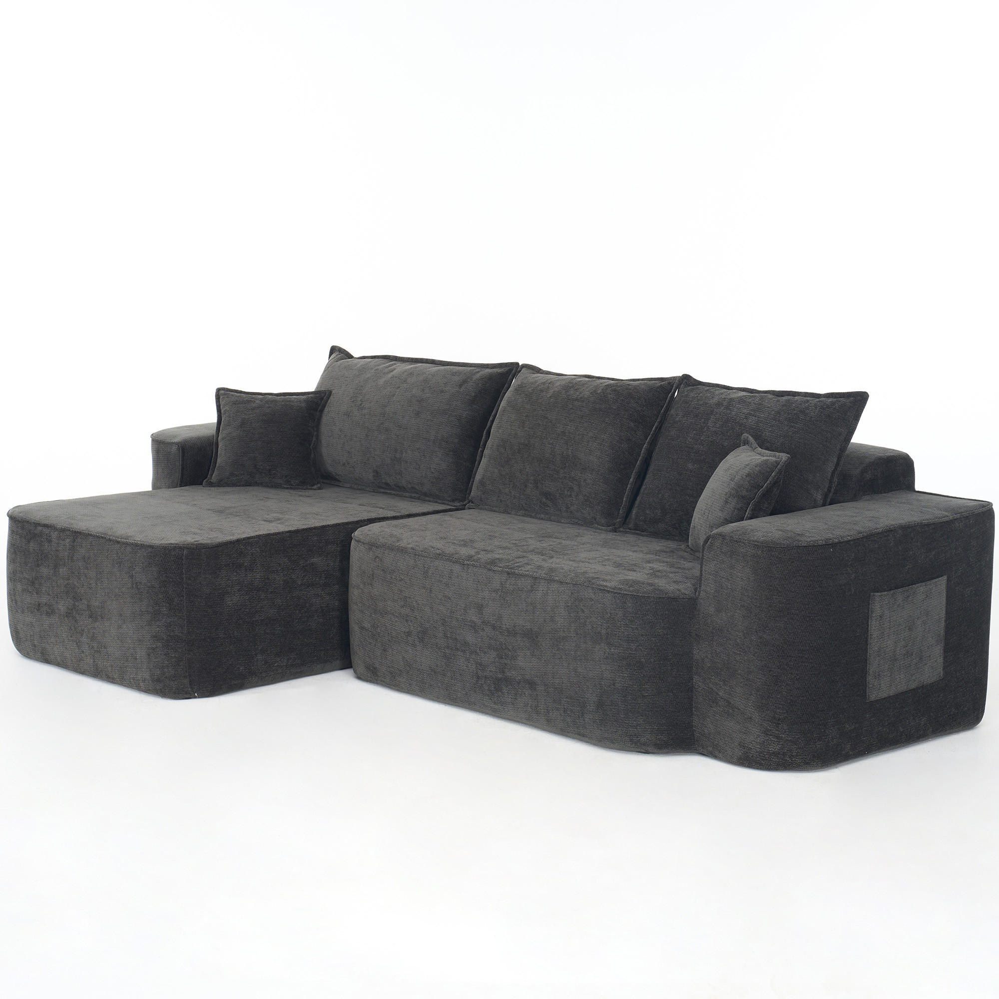 ECKSOFA Modulares L-Form in Chenille Montagefrei - Dunkelgrau, Textil (262/144cm) - Urban Meuble