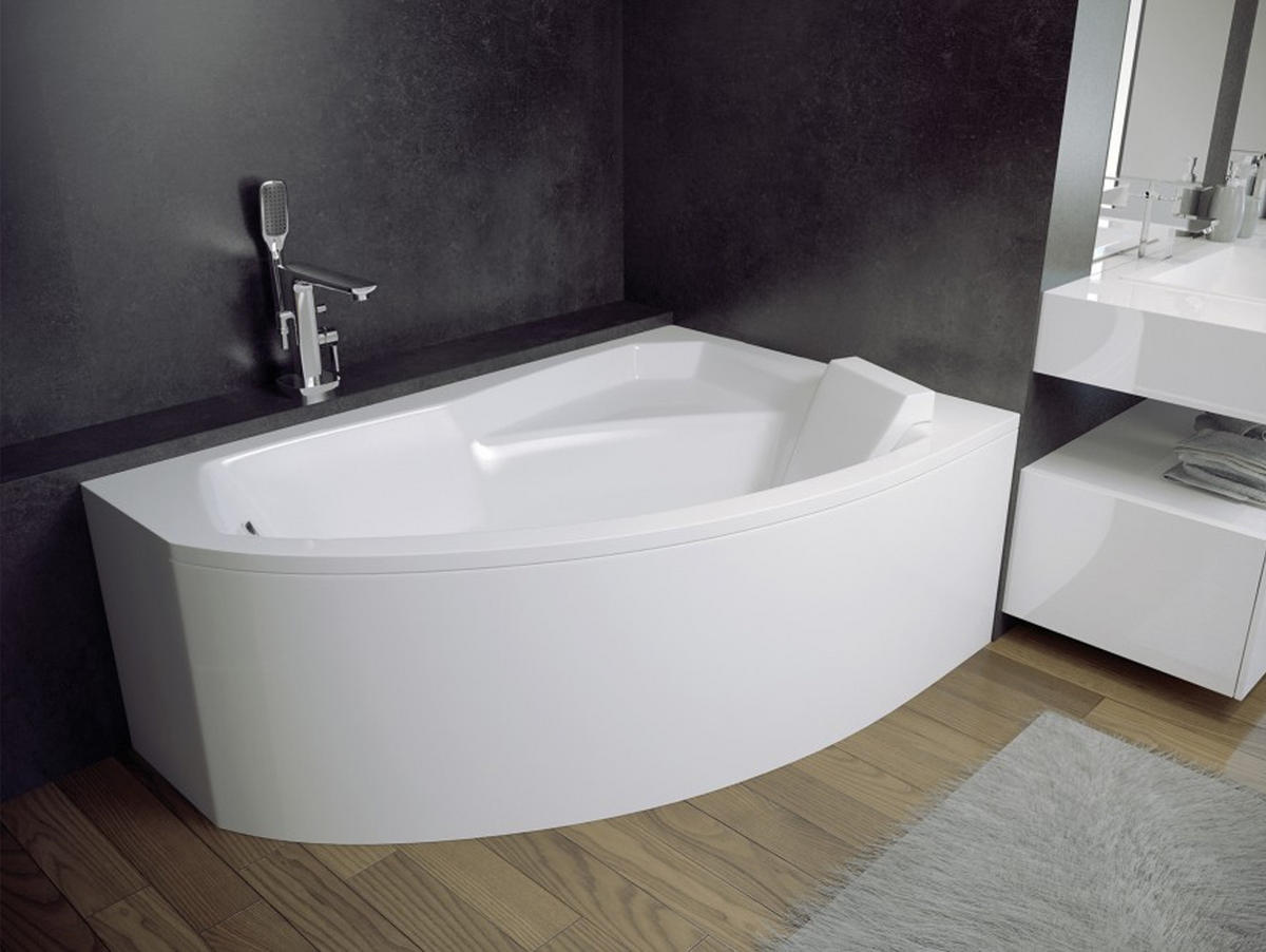 BADEWANNE Eckwanne RIMA 130/85 Rechts mit weißer Kopfstützen Ablauf Füße - Weiß, Kunststoff (85/58.5/130cm) - bad land