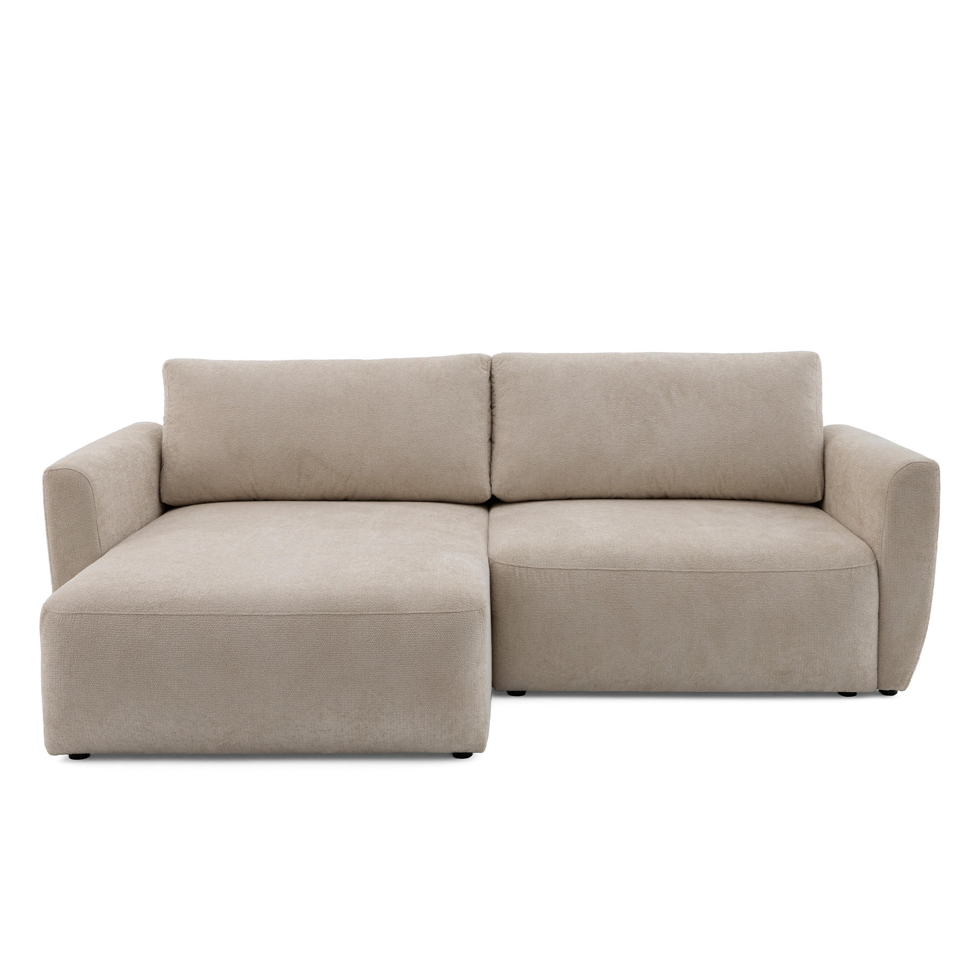 ECKSOFA BELLA L Links mit Schlaffunktion 140x205 Velours Beige - Beige/Schwarz, Holz/Kunststoff (230/165cm) - Muffo
