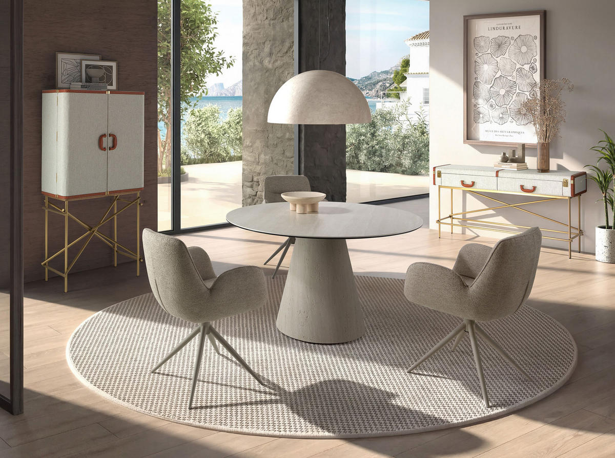 HIGHBOARD Großes Sideboard, Stoff, Nussbaum und goldfarbener polierter Stahl 82/53/169 cm - Hellgrau, Holzwerkstoff/Metall (82/169/53cm) - ANGEL CERDA