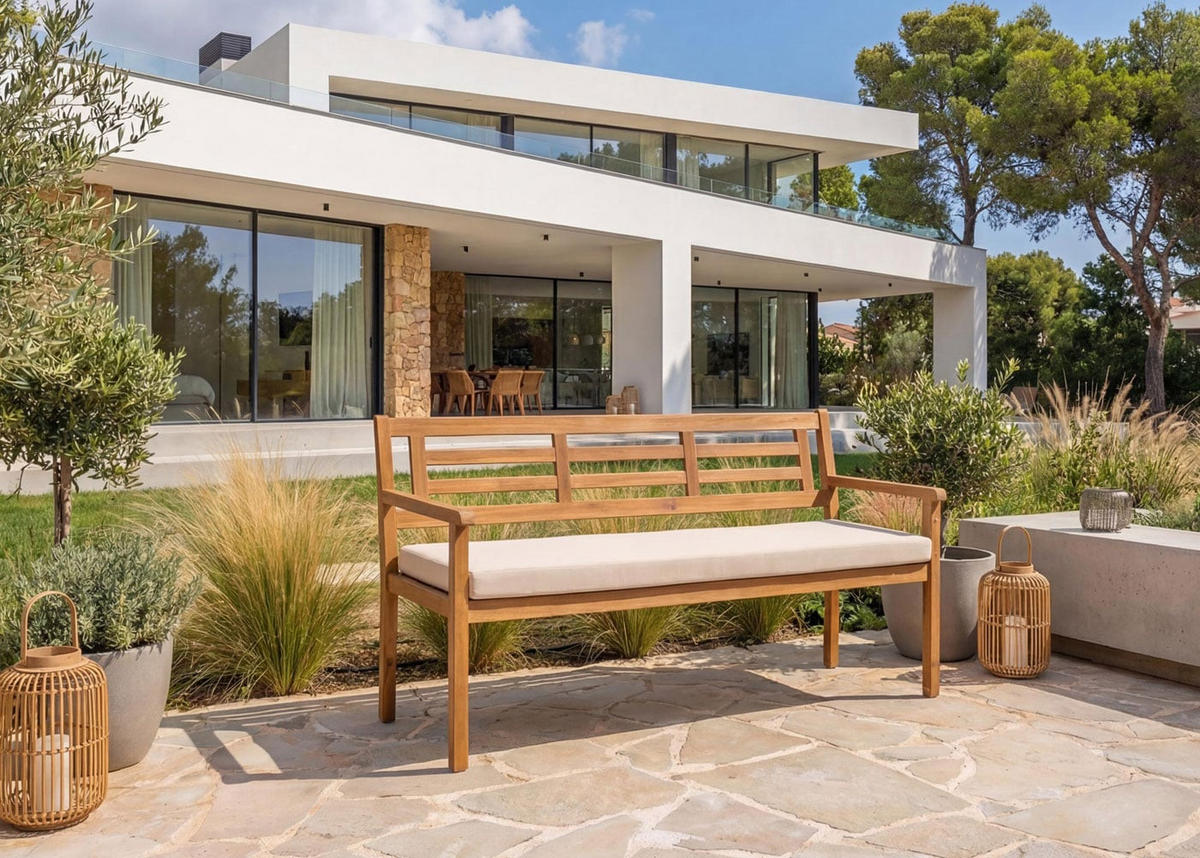 GARTENBANK Beige - Beige, Holz (145/82/59cm) - MCW