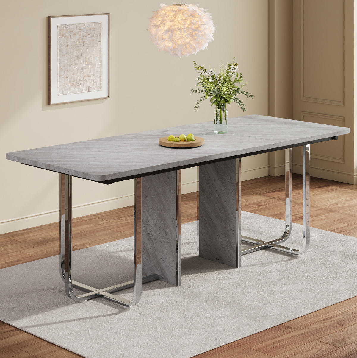 ESSTISCH rechteckig 180 x 80 cm MDF Grau Metallgestell - Grau, Metall (180/80/75cm) - Meubliv