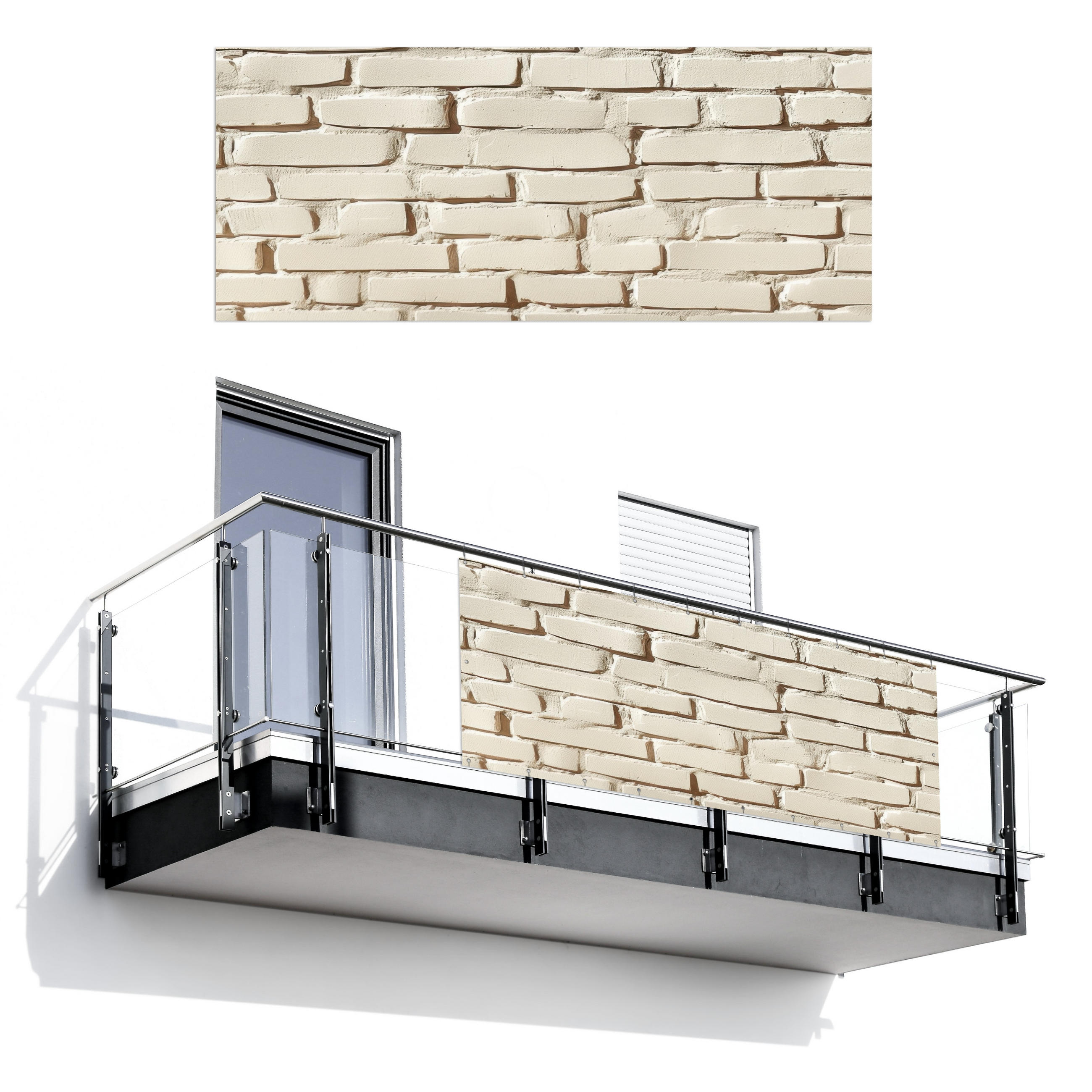 BALKON-SICHTSCHUTZ Ziegel - Wand - Licht - Weiß - Creme, Kunststoff (300/130cm) - MuchoWow