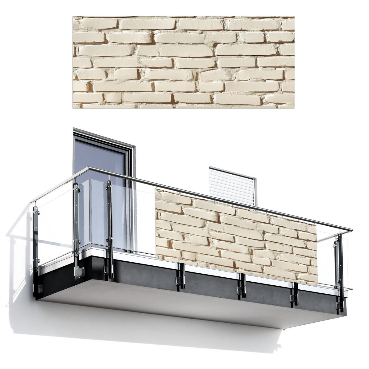 BALKON-SICHTSCHUTZ Ziegel - Wand - Licht - Weiß - Creme, Kunststoff (300/120cm) - MuchoWow