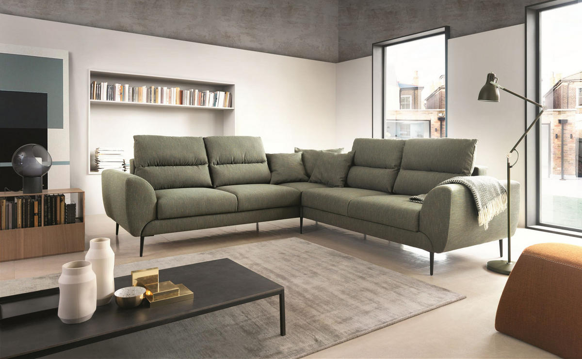 ECKSOFA SETTE Grün Velours-Stoff mit Schlaffunktion - Grün, Holz (265/265cm) - MASSENO
