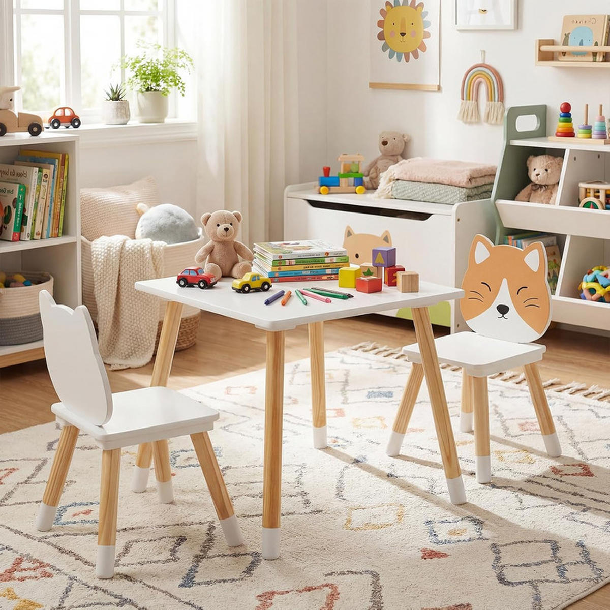 KINDERSITZGRUPPE Kiefernholzbeine weiß(3-tlg) - Weiß, Holzwerkstoff (50/44/50cm) - COSTWAY