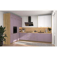 L-FORM KÜCHENZEILE Bari (16-tlg) Eiche Artisan / Pastellviolett - Signalweiß - Violett, Holzwerkstoff/Metall (347/243/202cm) - Feldmann-Wohnen