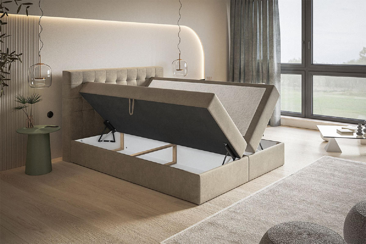 BOXSPRINGBETT 160x200 Jora mit Matratze H3, Bettkasten, Hellgrau - Hellgrau, Holz/Textil (160/200cm) - Emporius