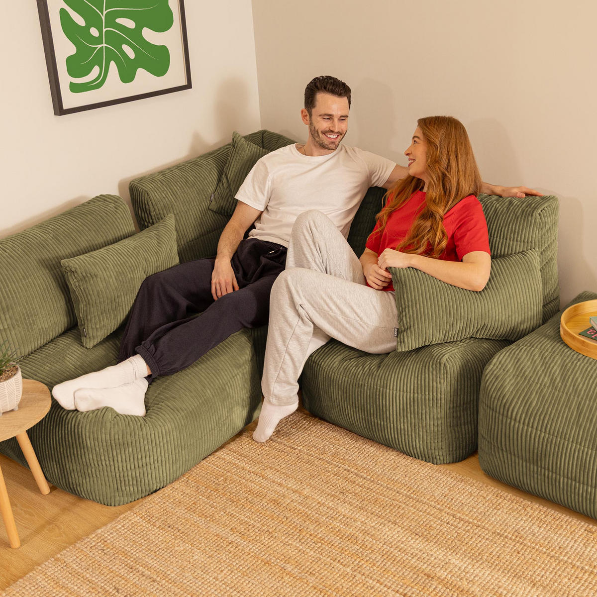 SITZSACK-SOFA 4-tlg. modular cord Noa - Salbeigrün, Textil (303/70/78cm) - icon