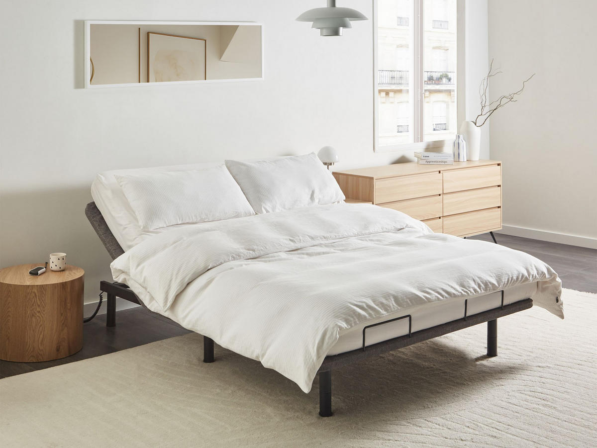 LATTENROST elektrisch verstellbar BRUNOY 160 x 200 cm Grau - Schwarz/Grau, Metall (160/200cm) - Beliani