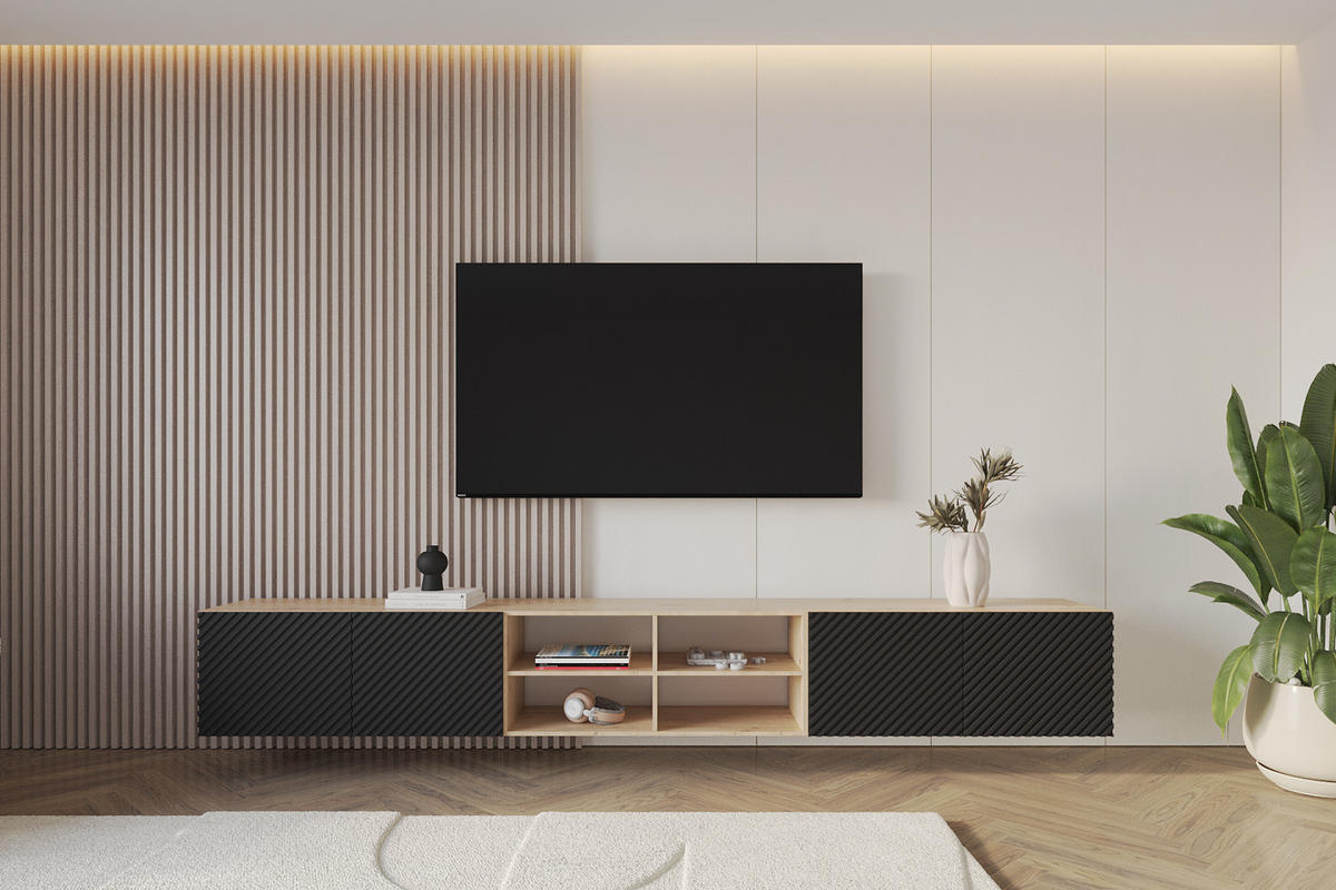 LOWBOARD ZENO-W 3x100x40x41 cm - Artisan / Schwarz - Schwarz, Holzwerkstoff (300/40/41cm) - ALTDECOR